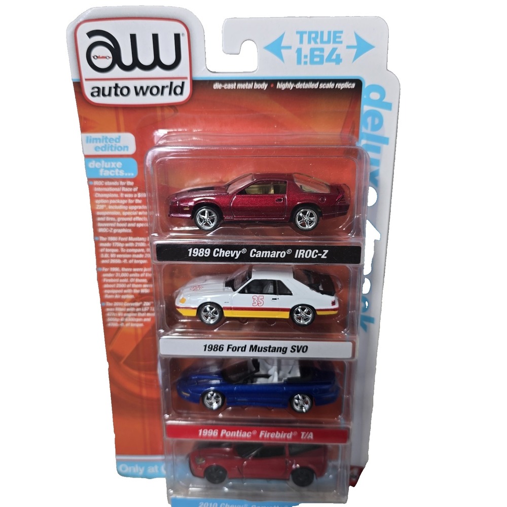 Auto World Deluxe 4 Pack Camaro Mustang Firebird Corvette Release 2 Version A